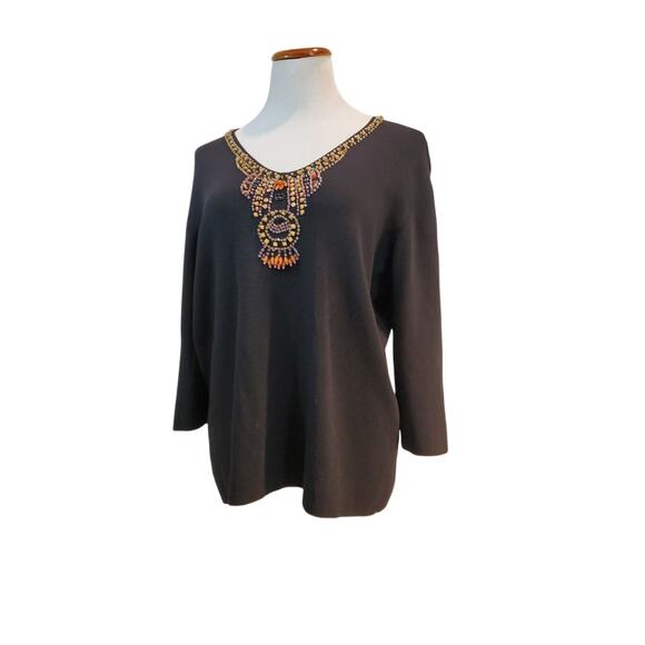 Joseph A Woman Qu'Est Cequec 'Est Silk Vintage Black Beaded 1990s VTG Sweater 1X - Picture 3 of 16
